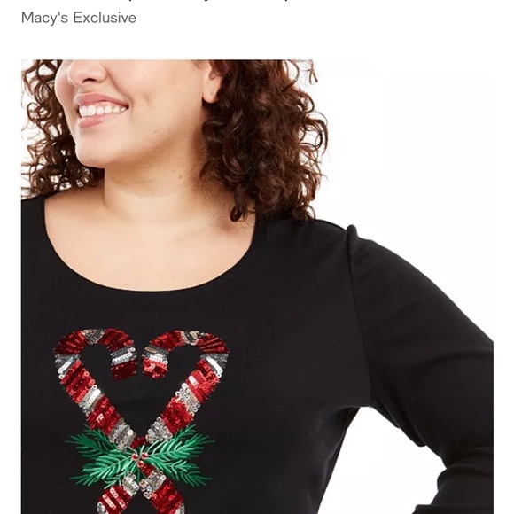 🔥FINAL•DEAL🔥 Karen Scott Black Long Sleeve Top with Candy Cane Design - Picture 9 of 9